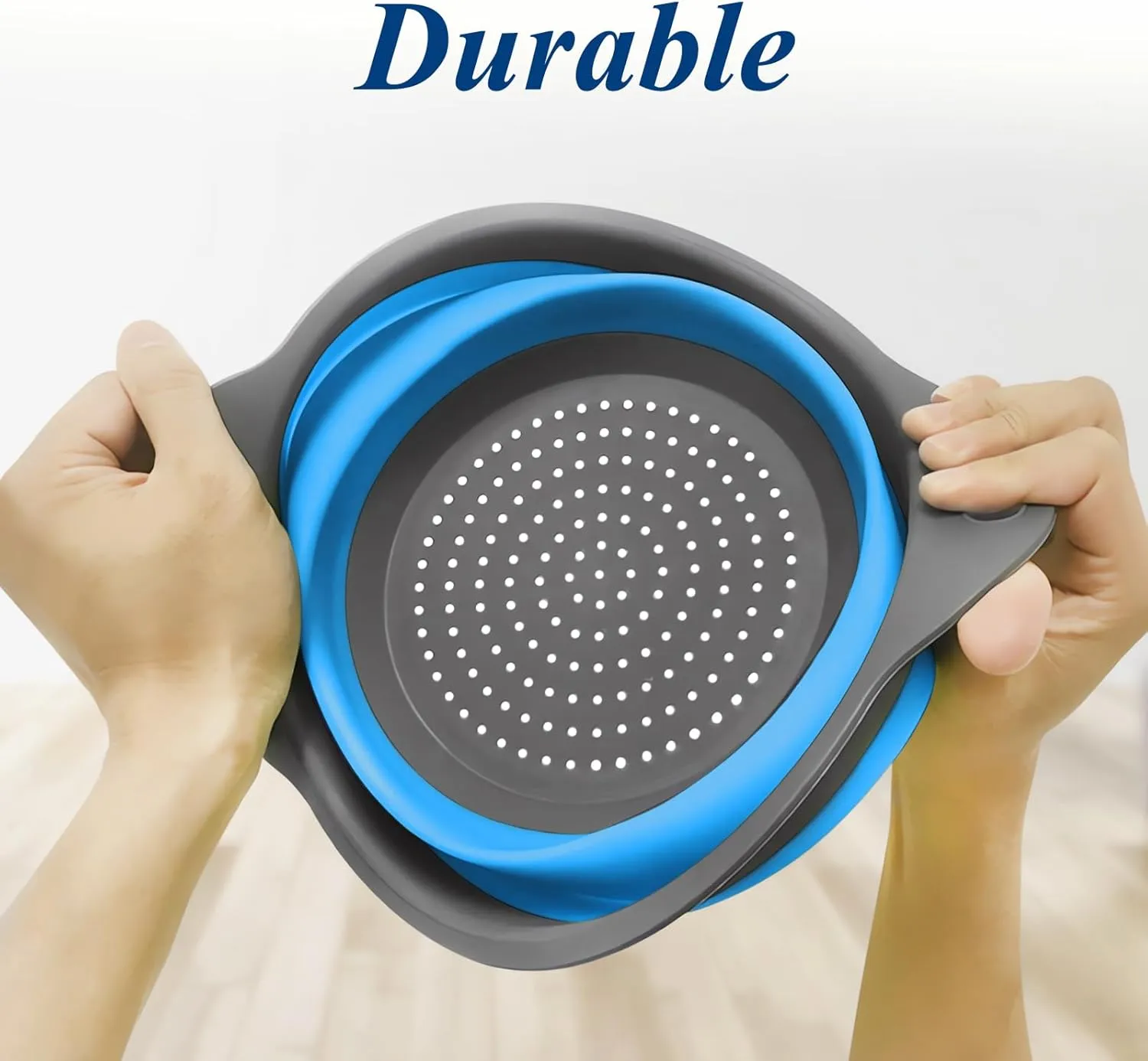 Collapsible Colander Set of 3, Space-Saving Foldable Strainer for Kitchen, 3 Sizes Food Strainer for Draining Pasta, Vegetable and Fruit, Kitchen Gadgets for Home Use and Outdoor Camping (Blue)