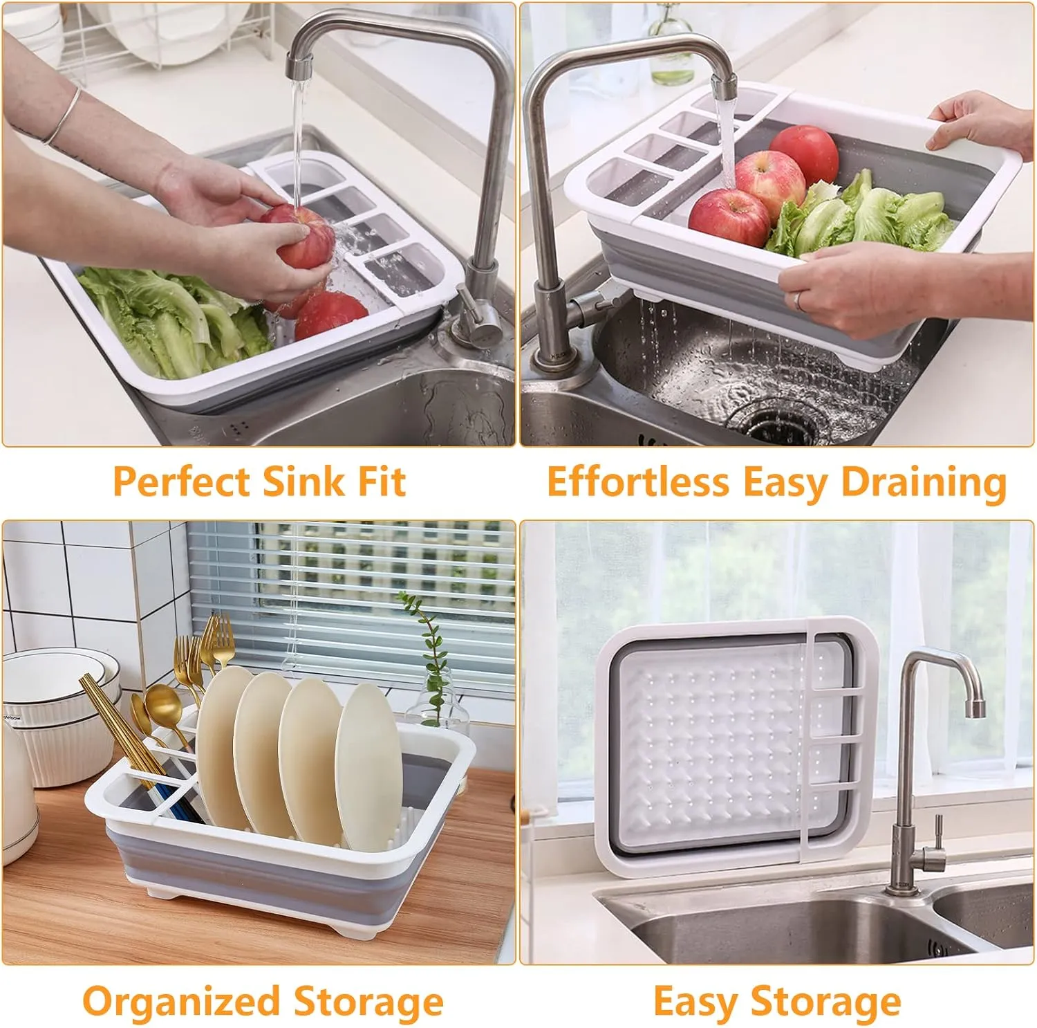 Collapsible Dish Rack with Drainboard for Drying Dishes - Space-Saving Foldable Design with Dinnerware Storage Tray/Basket - Perfect for Kitchen Counter Organization