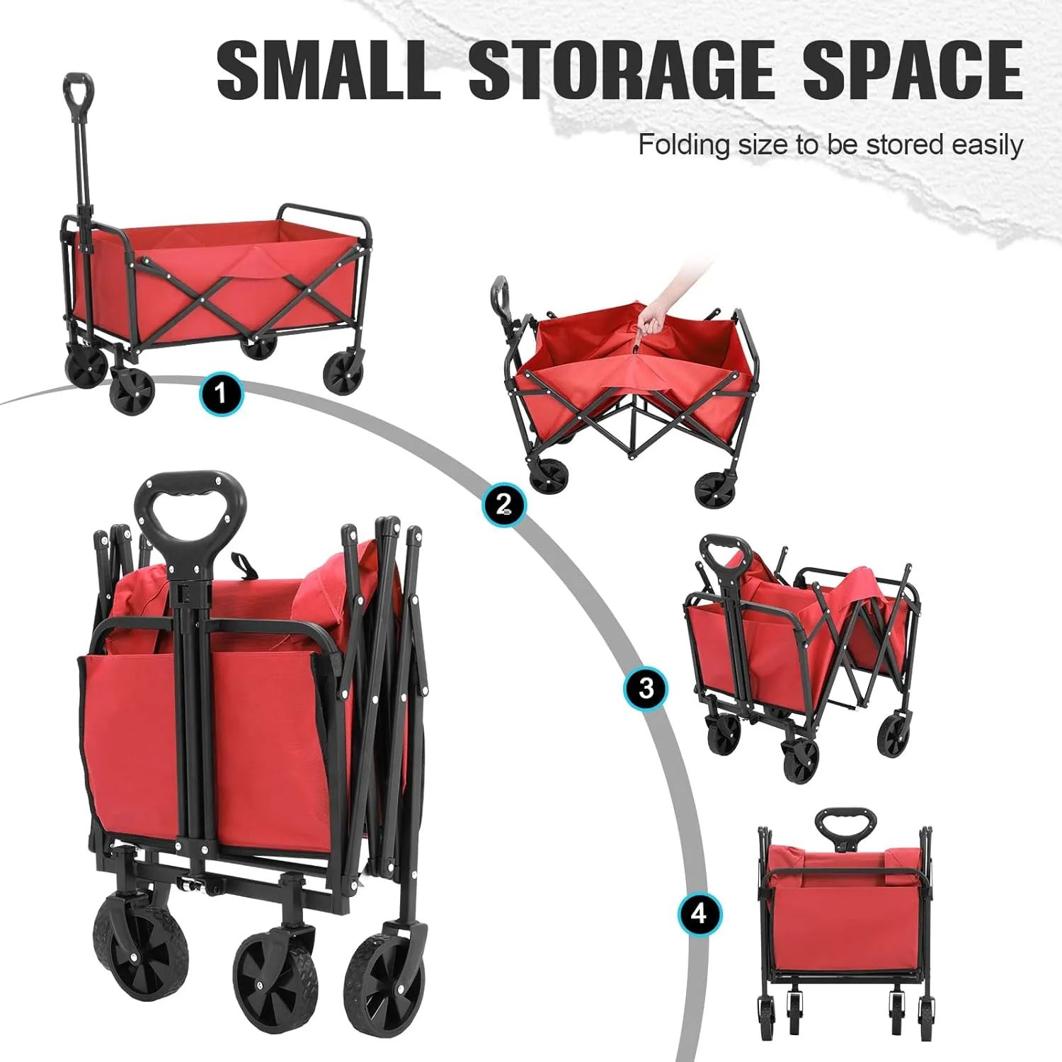 Collapsible Foldable Wagon,Wagons Carts Foldable with Wheels,Utility Grocery Folding Beach Wagon for Sand Garden Sports Shopping Outdoor(Bright Red).