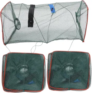 Collapsible Lobster Net Fishing Net Set 3pcs Crayfish Trap Saltwater/Freshwater Easy to Use Portable Lightweight Random Color
