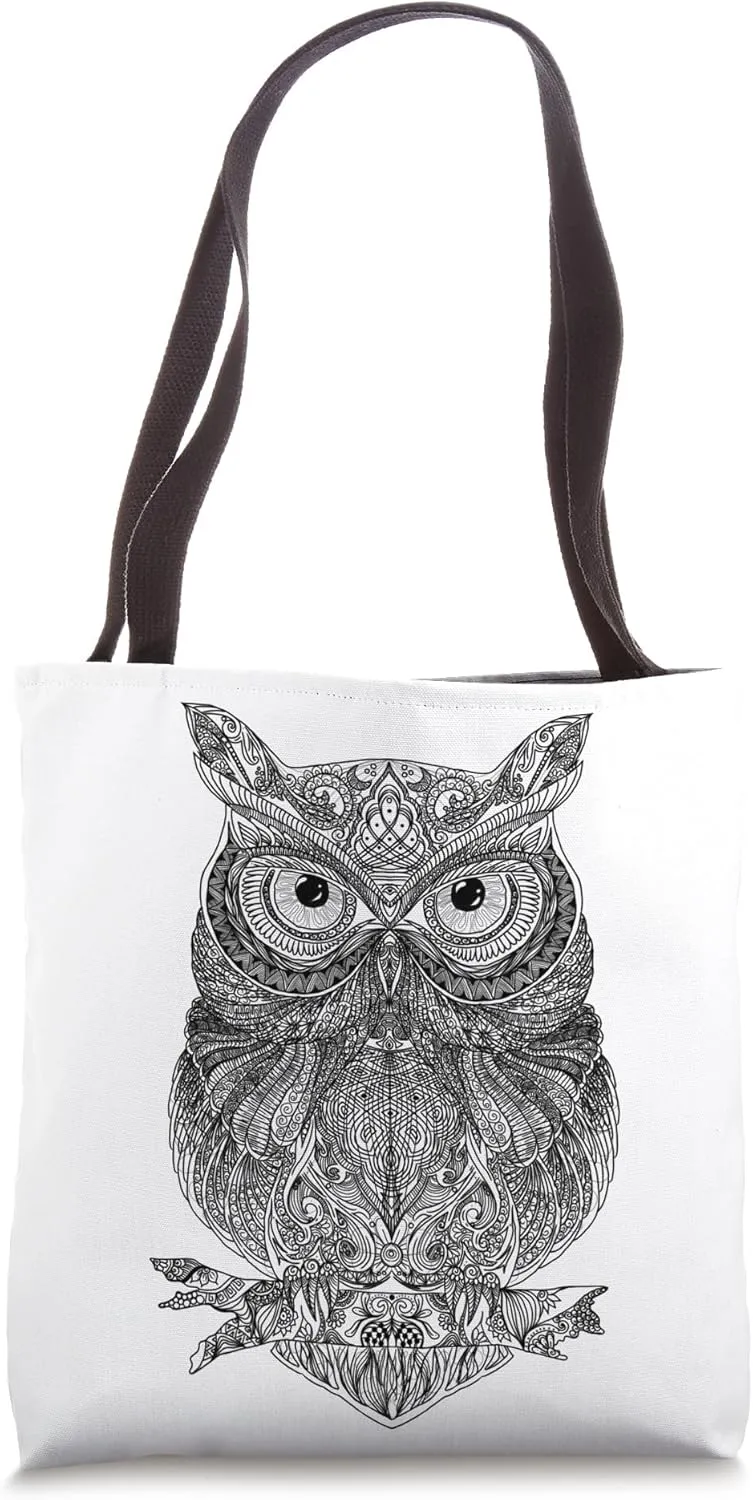 Color Your Bag Your Own Colors Coloring Adult Line Art Owl Tote Bag