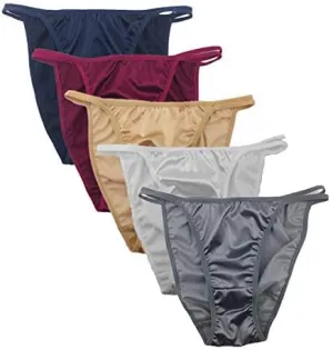 Colorful Star 5 Pack Women's Sexy Satin String Bikini Panties Silky Briefs Underwear