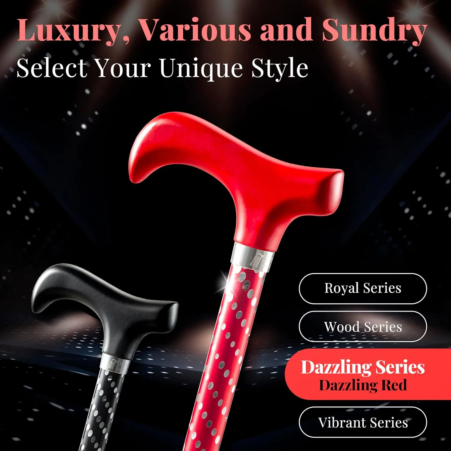 [Combo] Merry Sticks Foldable Walking Sticks, Adjustable Canes for Women and Seniors, Folding and Collapsible Canes for Men. Includes A Cane Bag and A Smart Reflective Cane Holder