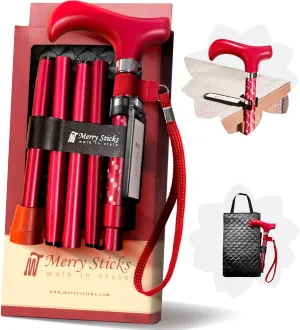 [Combo] Merry Sticks Foldable Walking Sticks, Adjustable Canes for Women and Seniors, Folding and Collapsible Canes for Men. Includes A Cane Bag and A Smart Reflective Cane Holder
