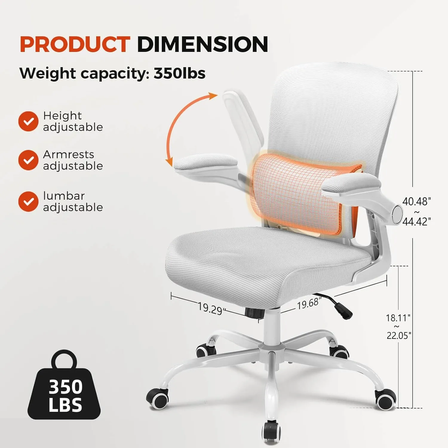 COMHOMA Ergonomic Office Chair with Adjustable Lumbar Support, High Back Mesh Computer Desk Chair with Flip-up Armrests, 3D Saddle Cushion, Back Pain Relief (Gray)