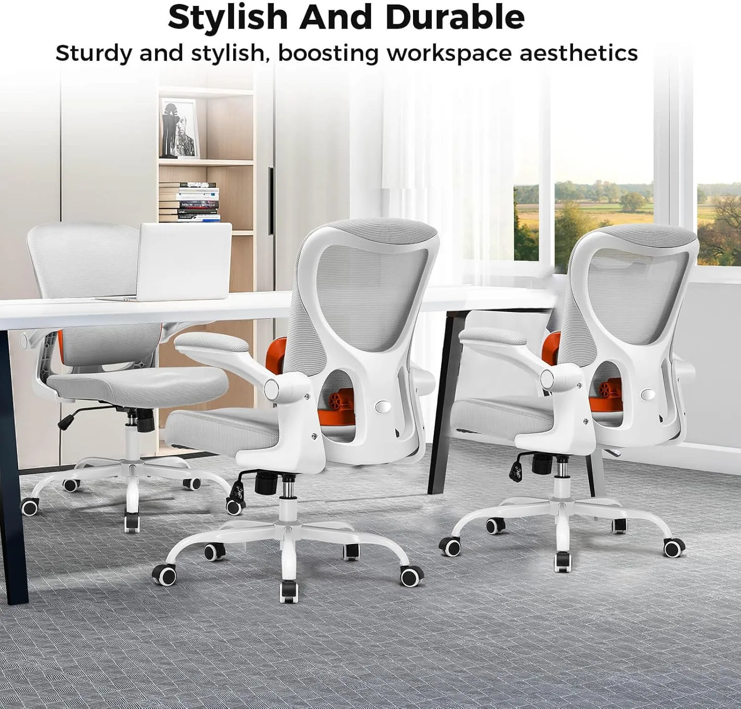 COMHOMA Ergonomic Office Chair with Adjustable Lumbar Support, High Back Mesh Computer Desk Chair with Flip-up Armrests, 3D Saddle Cushion, Back Pain Relief (Gray)