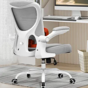 COMHOMA Ergonomic Office Chair with Adjustable Lumbar Support, High Back Mesh Computer Desk Chair with Flip-up Armrests, 3D Saddle Cushion, Back Pain Relief (Gray)