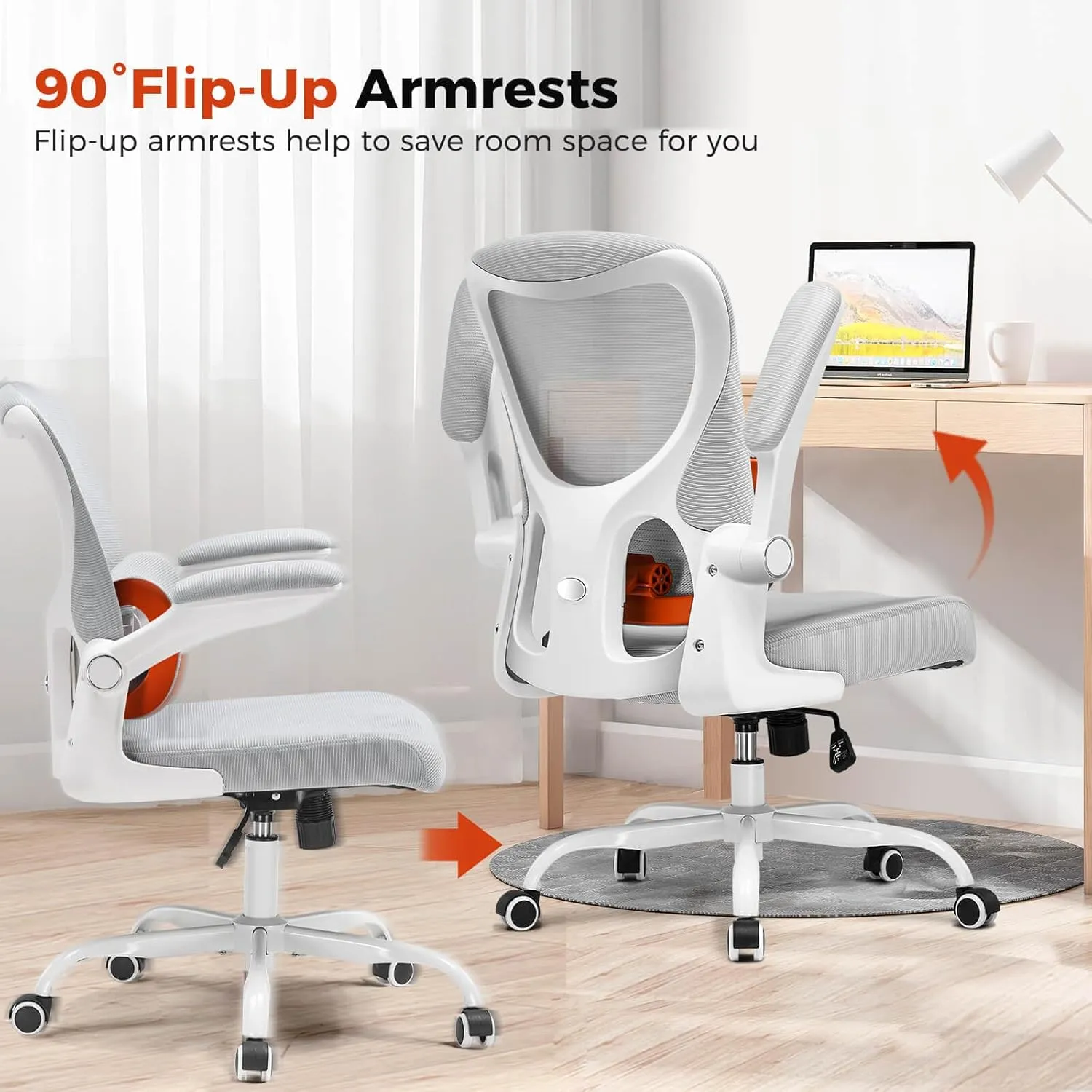COMHOMA Ergonomic Office Chair with Adjustable Lumbar Support, High Back Mesh Computer Desk Chair with Flip-up Armrests, 3D Saddle Cushion, Back Pain Relief (Gray)