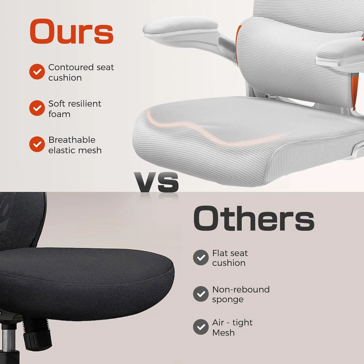 COMHOMA Ergonomic Office Chair with Adjustable Lumbar Support, High Back Mesh Computer Desk Chair with Flip-up Armrests, 3D Saddle Cushion, Back Pain Relief (Gray)