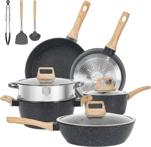 Cooking Set, Set Sticky LunaLulink Great price drop Granite Cookware 12-Piece Flash sale Nonstick