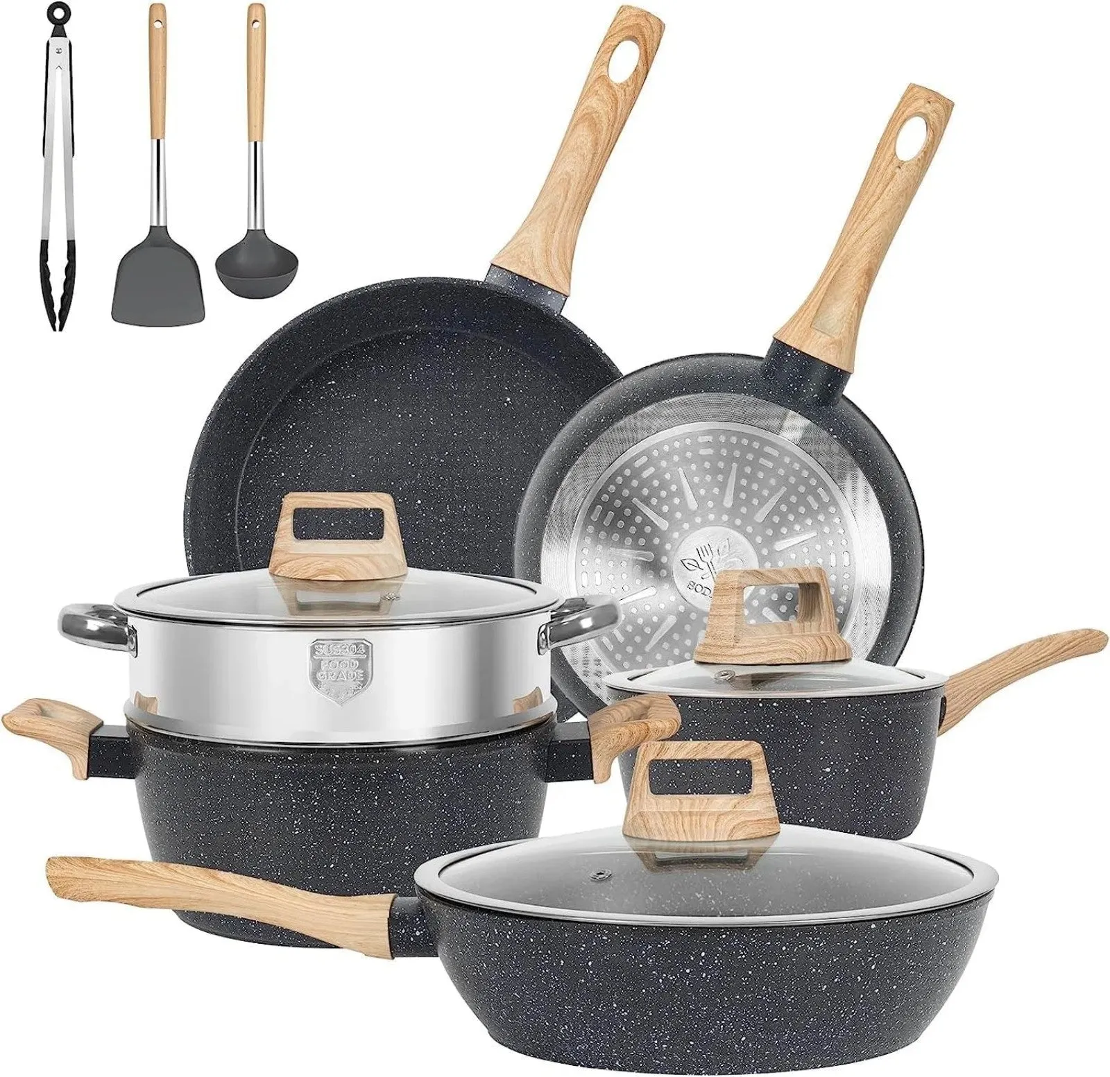 Cooking Set, Set Sticky LunaLulink Great price drop Granite Cookware 12-Piece Flash sale Nonstick
