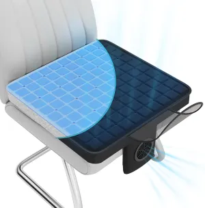 Cooling Gel Seat Cushion with 12V Power Fan, 4D Air Fiber Support Pad for Office Chair, Car Seat, Gaming, Wheelchair – 3-Speed Turbo Airflow, Breathable & Non-Slip Design