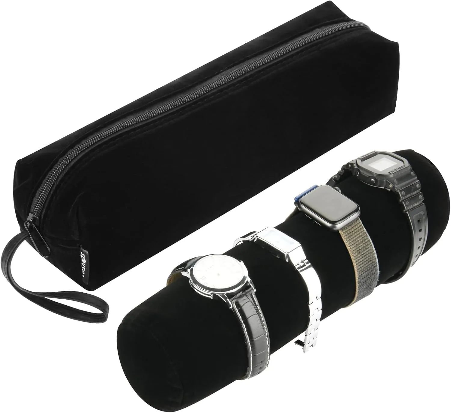 Cosmos Velvet Watch Roll Pouch Organizer Travel Storage Bag Watch Travel Carry Case Bag Water Pouch Organizer with Removable Roll Insert Velvet Holder, Black Color