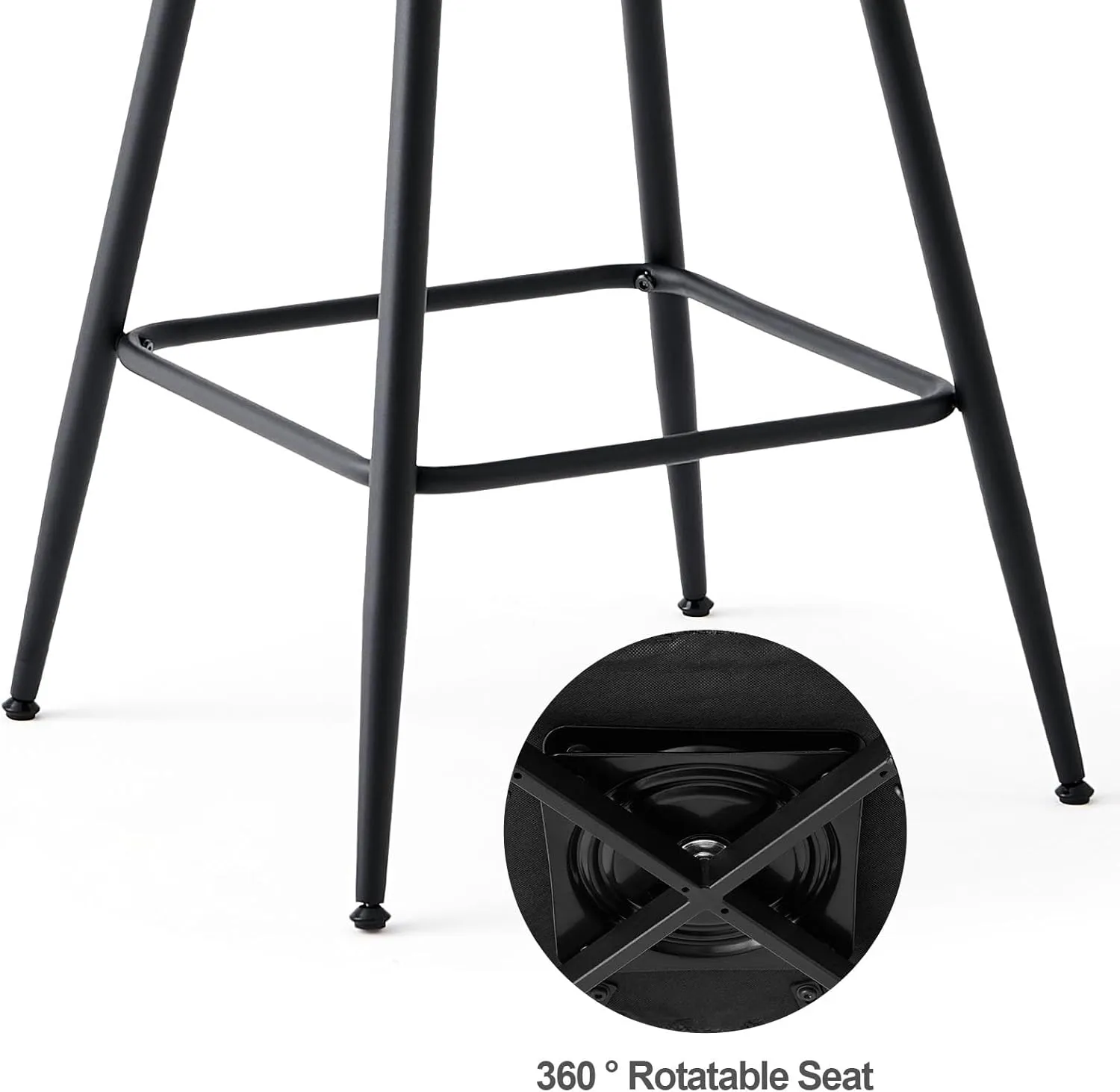 Counter Height Bar Stools Set of 3, 360° Swivel Upholstered Barstools with Rattan Full Back & Metal Legs, PU Leather 26" Mid Century Modern Counter Stool Kitchen Island Bar Chairs, White