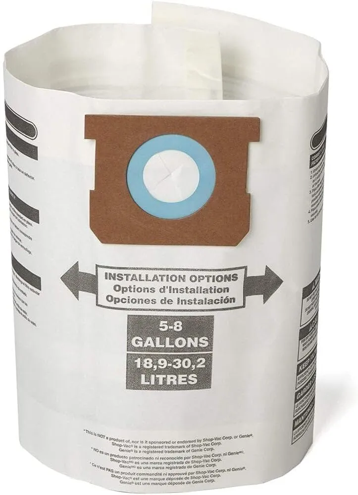 CRAFTSMAN CMXZVBE38767 General Purpose Wet Dry Vac Dust Collection Bags for Most 5 to 8 Gallon Shop Vacuums, Collects Dry Only Debris, Reduces Cleanup Time, 3-Pack