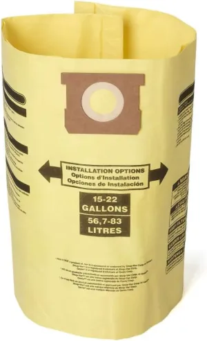 CRAFTSMAN CMXZVBE38769 Fine Dust Wet Dry Vac Dust Collection Bags for Most 15 to 22 Gallon Shop Vacuums, Collects Dry Fine Debris, Reduces Cleanup Time, 2-Pack