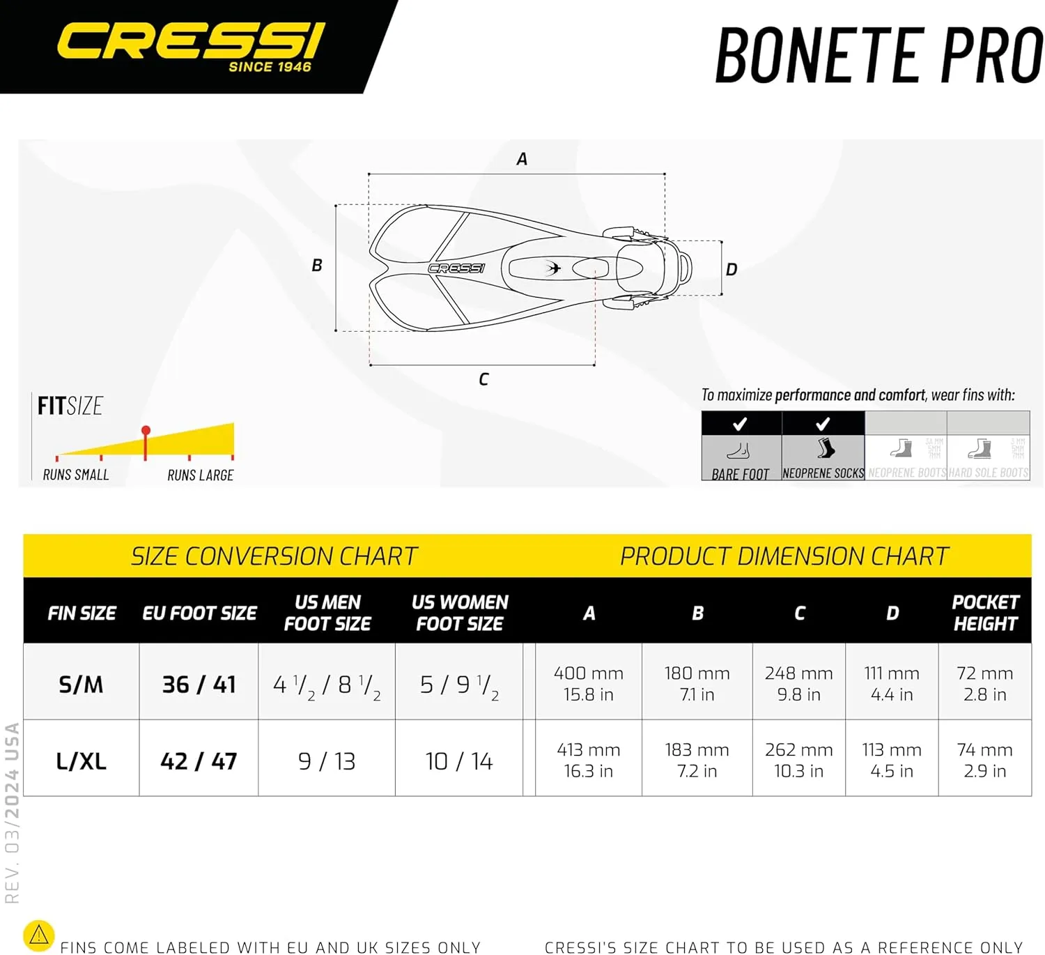 Cressi Adult Snorkel Set (Mask, Dry Snorkel, Adjustable Fins) - Light for Travel - Bonete Pro Dry Set: Designed in Italy