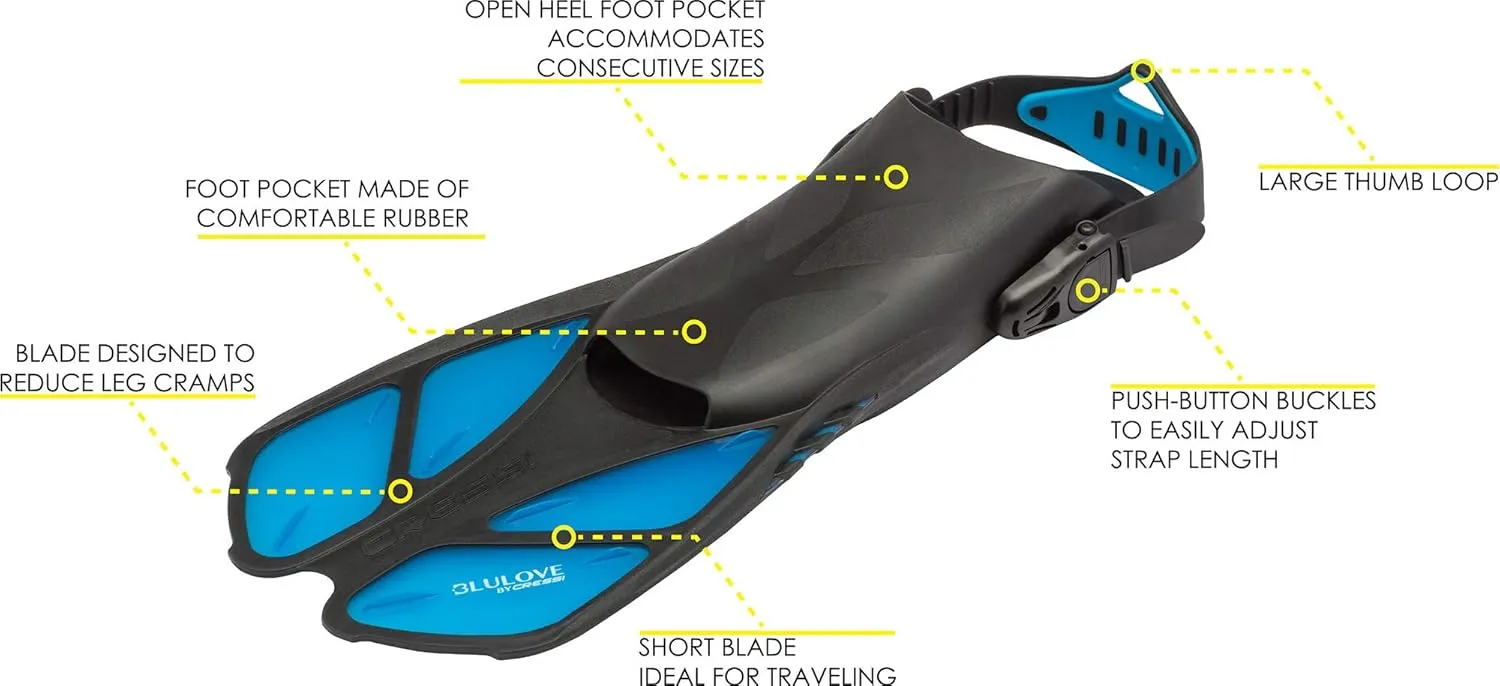 Cressi Adult Snorkel Set (Mask, Dry Snorkel, Adjustable Fins) - Light for Travel - Bonete Pro Dry Set: Designed in Italy