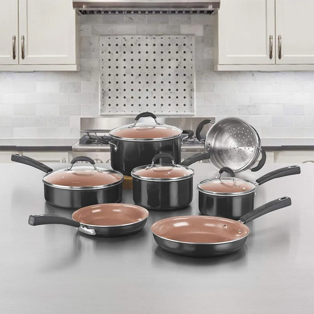 Cuisinart 11pc Ceramica XT Non-Stick Cookware Set   Knife Set   Cutting Board Bundle