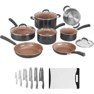 Cuisinart 11pc Ceramica XT Non-Stick Cookware Set   Knife Set   Cutting Board Bundle
