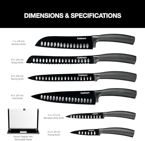 Cuisinart C77NS-7P Classic Nonstick Edge Collection 7-Piece Cutlery Knife Set with Acrylic Stand, Black