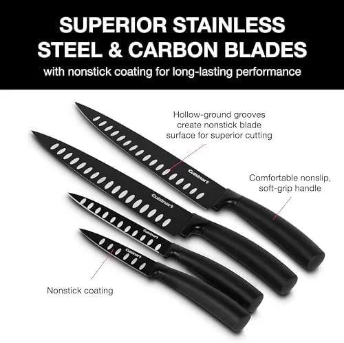 Cuisinart C77NS-7P Classic Nonstick Edge Collection 7-Piece Cutlery Knife Set with Acrylic Stand, Black