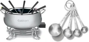 Cuisinart Fondue Pot, 3 Quart, For Chocolate, Cheese, Broth, Oil, Stainless Steel, CFO-3SSP1 & CTG-00-SMP Stainless Steel Measuring Spoons, Set of 4,Silver