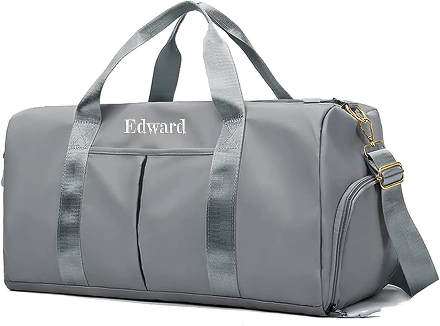 Customized Large Capacity Travel Duffle Bag with Embroidery Name,Wet Dry Pockets & Shoe Compartment,Ideal for Weekend Getaways,Long Trips,Groomsman,Bridesmaid (Gray)
