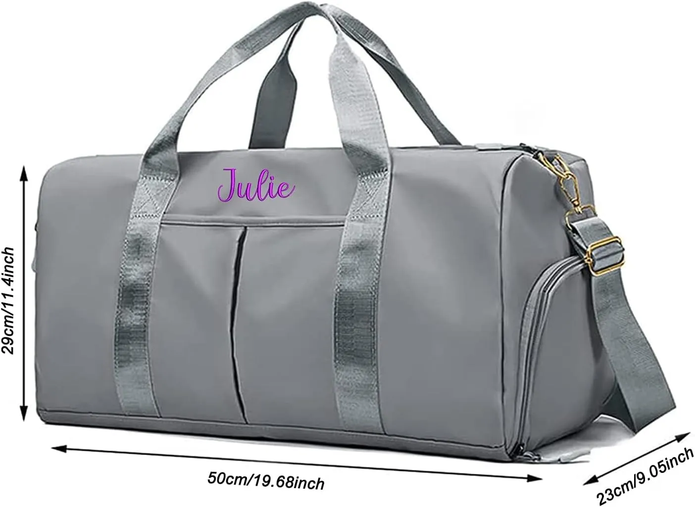 Customized Large Capacity Travel Duffle Bag with Embroidery Name,Wet Dry Pockets & Shoe Compartment,Ideal for Weekend Getaways,Long Trips,Groomsman,Bridesmaid (Gray)