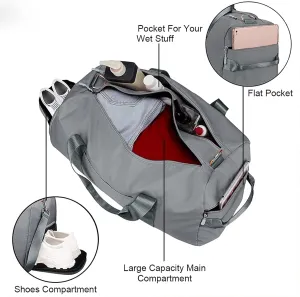 Customized Large Capacity Travel Duffle Bag with Embroidery Name,Wet Dry Pockets & Shoe Compartment,Ideal for Weekend Getaways,Long Trips,Groomsman,Bridesmaid (Gray)
