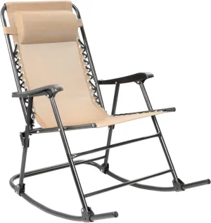 Devoko Patio Rocking Zero Gravity Chair Outdoor Wide Recliner Chair for Lawn Beach Camping Poolside with Headrest Pillow (Beige)