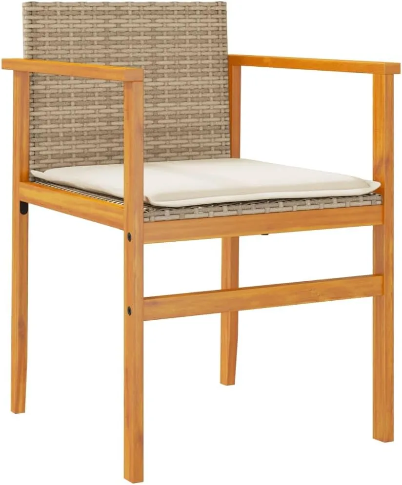 Dinning Chairs Camping Chair Lawn Chairs Kitchen Chairs - Patio Chairs with Cushions 2 pcs Beige Poly Rattan&Solid Wood for Terrace Garden Outside Beaches