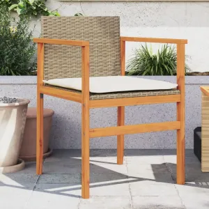 Dinning Chairs Camping Chair Lawn Chairs Kitchen Chairs - Patio Chairs with Cushions 2 pcs Beige Poly Rattan&Solid Wood for Terrace Garden Outside Beaches