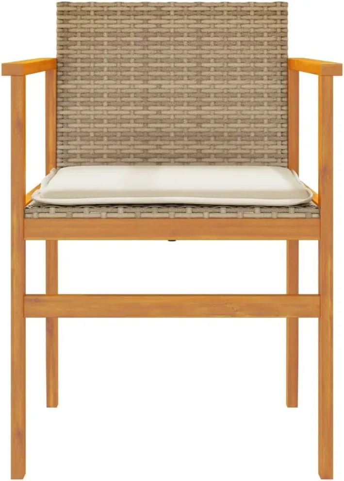 Dinning Chairs Camping Chair Lawn Chairs Kitchen Chairs - Patio Chairs with Cushions 2 pcs Beige Poly Rattan&Solid Wood for Terrace Garden Outside Beaches