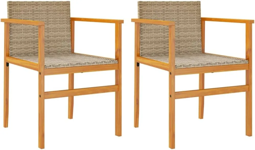 Dinning Chairs Camping Chair Lawn Chairs Kitchen Chairs - Patio Chairs with Cushions 2 pcs Beige Poly Rattan&Solid Wood for Terrace Garden Outside Beaches