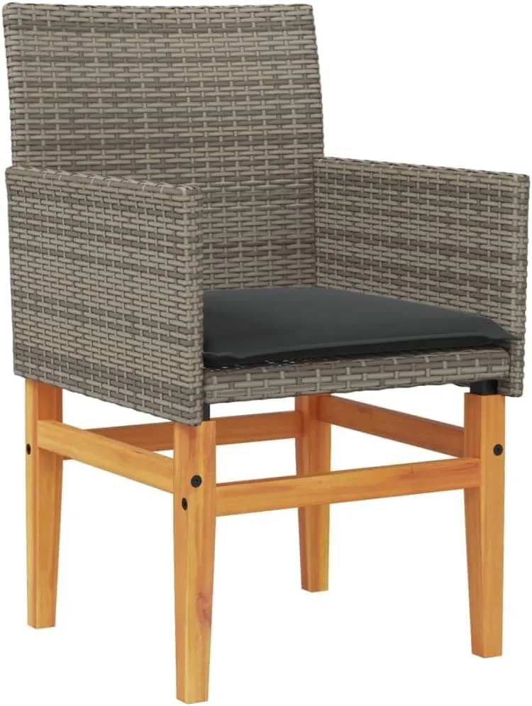 Dinning Chairs Camping Chair Lawn Chairs Kitchen Chairs - Patio Chairs with Cushions 2 pcs Gray Poly Rattan&Solid Wood for Terrace Garden Outside Beaches