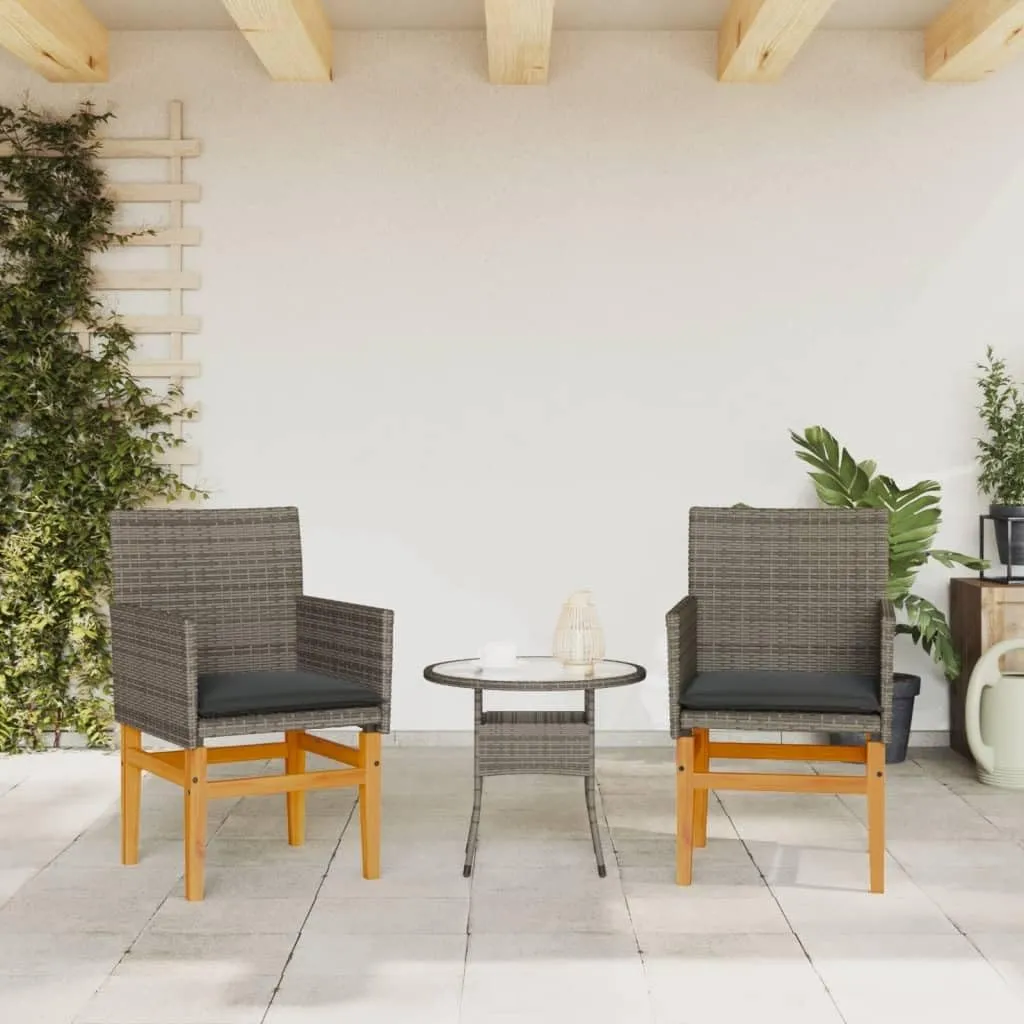 Dinning Chairs Camping Chair Lawn Chairs Kitchen Chairs - Patio Chairs with Cushions 2 pcs Gray Poly Rattan&Solid Wood for Terrace Garden Outside Beaches