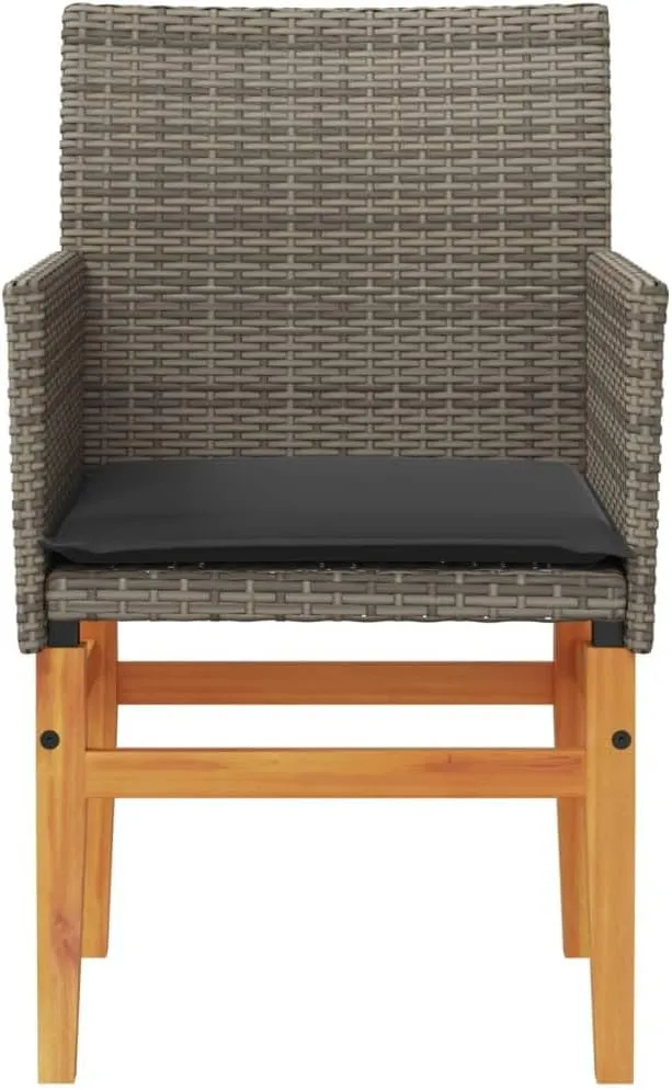 Dinning Chairs Camping Chair Lawn Chairs Kitchen Chairs - Patio Chairs with Cushions 2 pcs Gray Poly Rattan&Solid Wood for Terrace Garden Outside Beaches