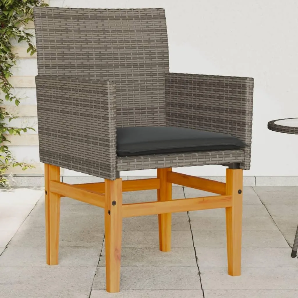 Dinning Chairs Camping Chair Lawn Chairs Kitchen Chairs - Patio Chairs with Cushions 2 pcs Gray Poly Rattan&Solid Wood for Terrace Garden Outside Beaches