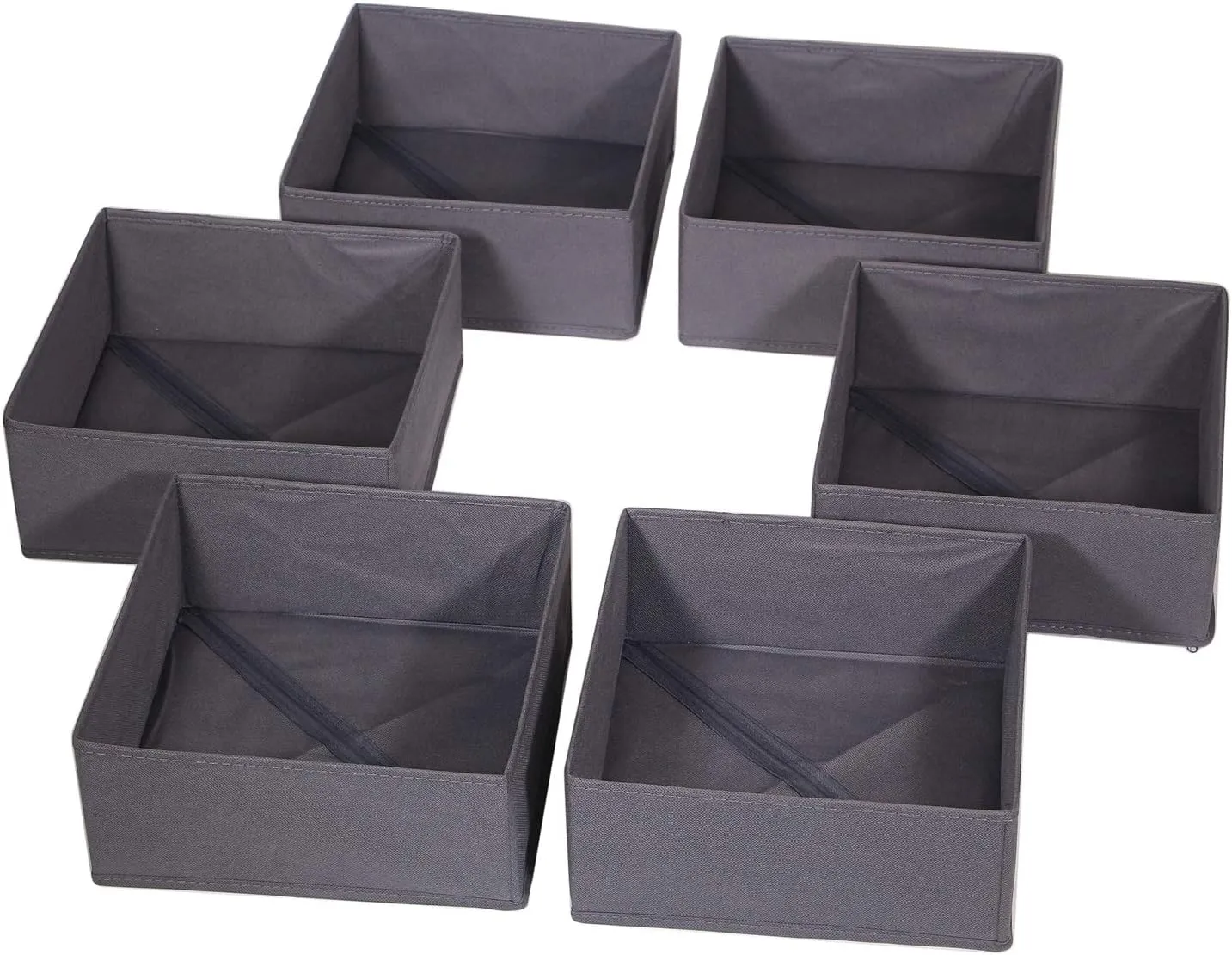 DIOMMELL 6 Pack Foldable Cloth Storage Box Closet Dresser Drawer Organizer Divider Fabric Baskets Bins Containers for Clothes Underwear Bras Socks Lingerie Clothing, Dark Grey 600