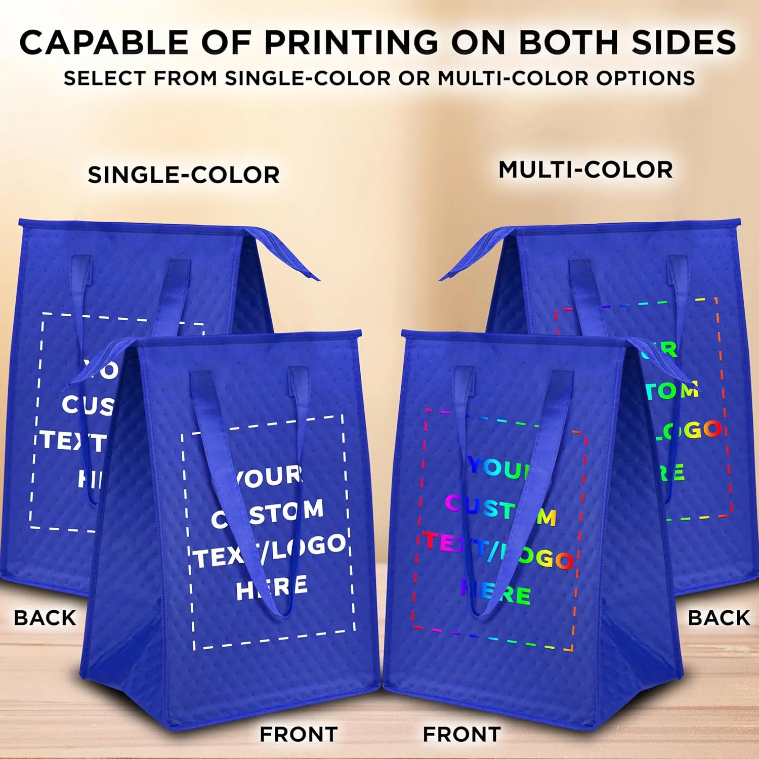 DISCOUNT PROMOS Custom Zipper Insulated Lunch Tote Bags Set of 100, Personalized Bulk Pack - Perfect for Work, Travel, Outdoor Events - Reflex Blue