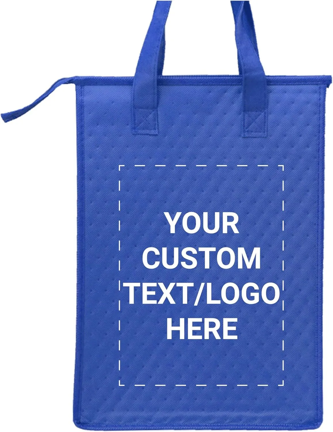 DISCOUNT PROMOS Custom Zipper Insulated Lunch Tote Bags Set of 100, Personalized Bulk Pack - Perfect for Work, Travel, Outdoor Events - Reflex Blue