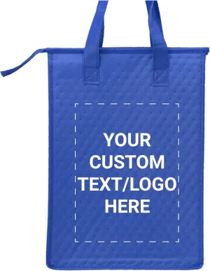 DISCOUNT PROMOS Custom Zipper Insulated Lunch Tote Bags Set of 100, Personalized Bulk Pack - Perfect for Work, Travel, Outdoor Events - Reflex Blue