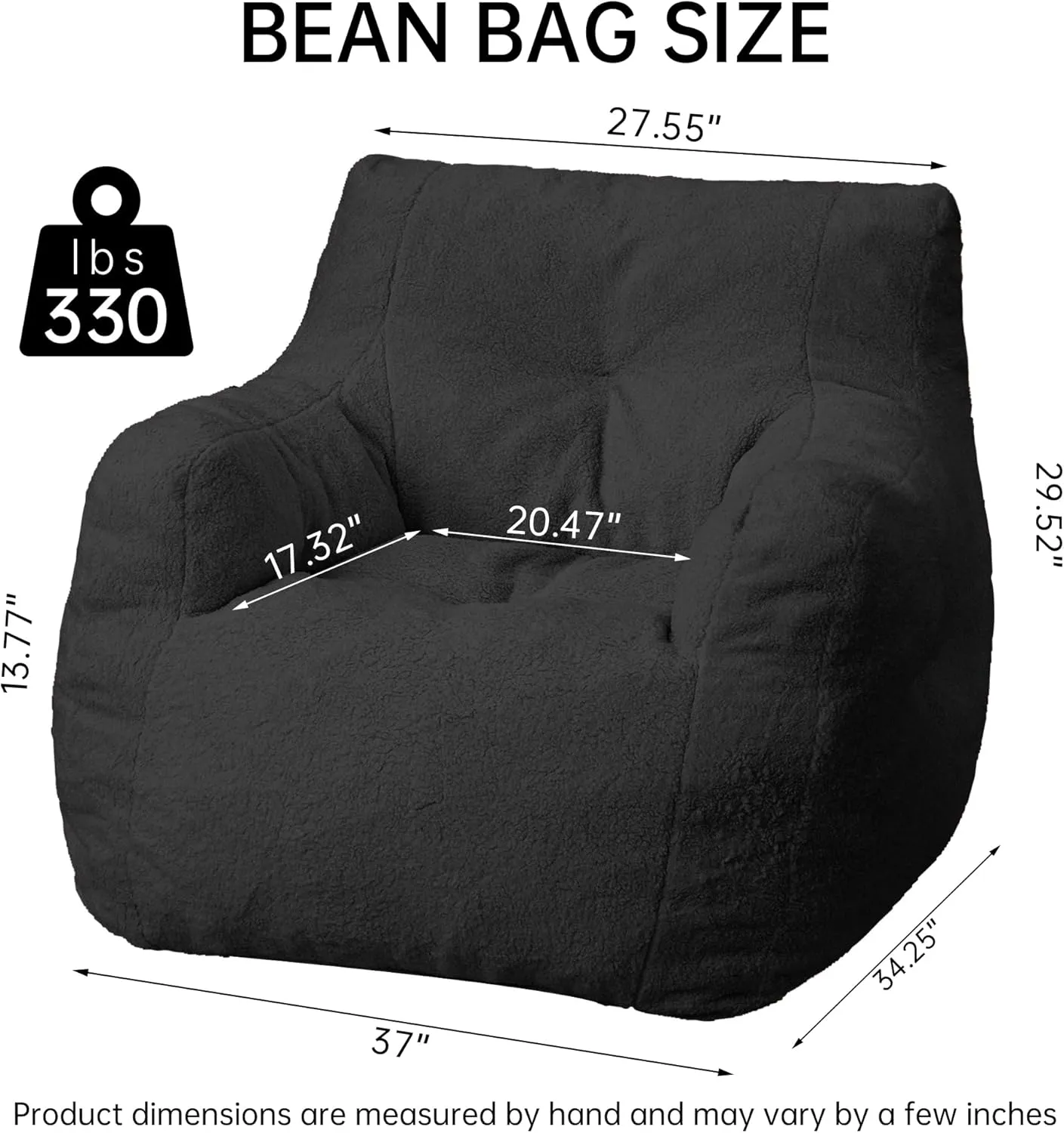 DKLGG Bean Bag Chair with Filler, Tufted Bean Bag Sofa, Fluffy Sherpa and Lazy Couch, Comfy Cozy BeanBag Chairs with Memory Foam for Living Room, Bedroom, Apartment (Black)