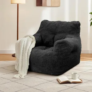 DKLGG Bean Bag Chair with Filler, Tufted Bean Bag Sofa, Fluffy Sherpa and Lazy Couch, Comfy Cozy BeanBag Chairs with Memory Foam for Living Room, Bedroom, Apartment (Black)