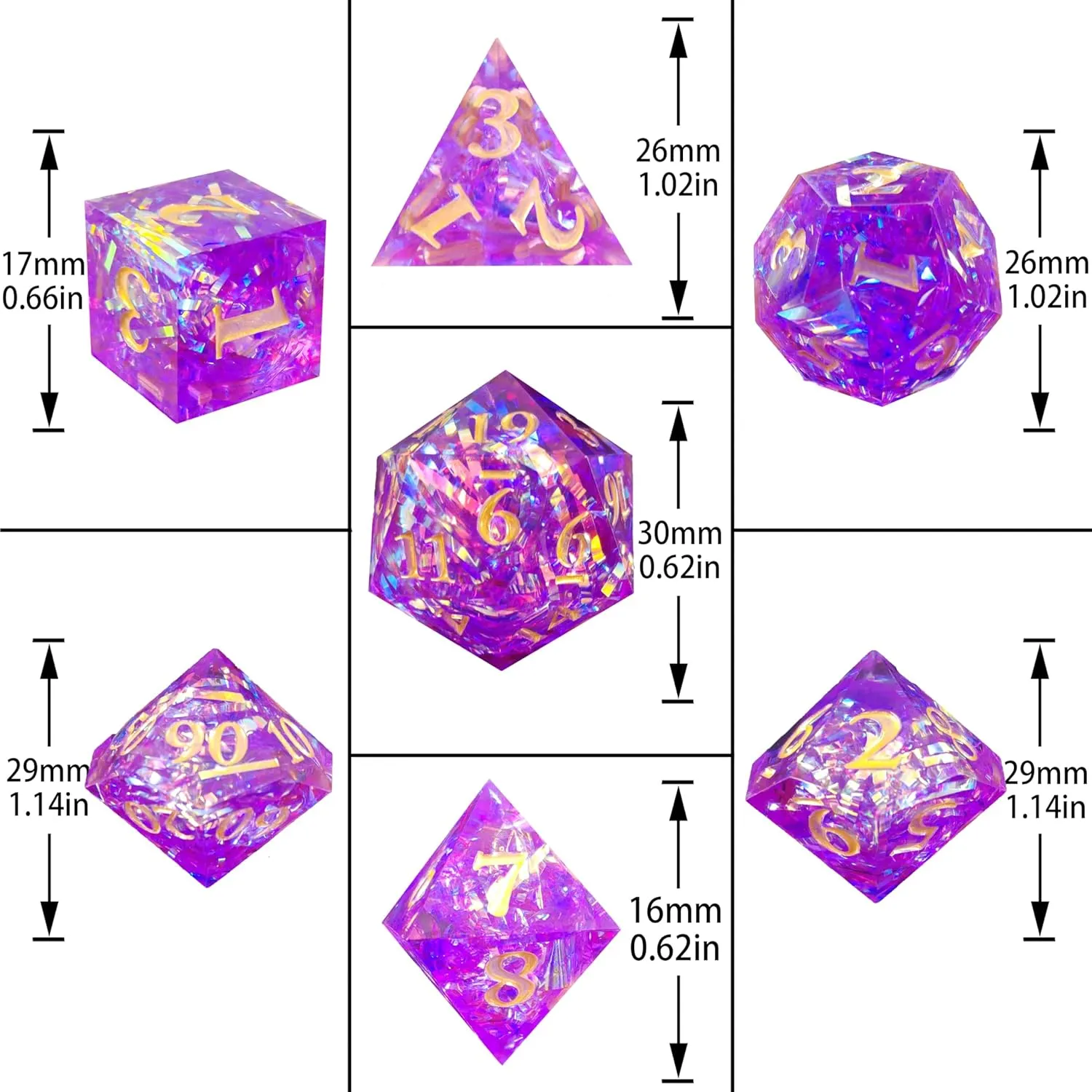 DND Resin Dice Colorful Ribbon Resin Dice, 7PCS Resin Dice Set, Dungeons and Dragons Polyhedral D&D Dice Role Playing Game D and D Dice Set D20 D12 D10 D8 D6 D4,red (Purple)