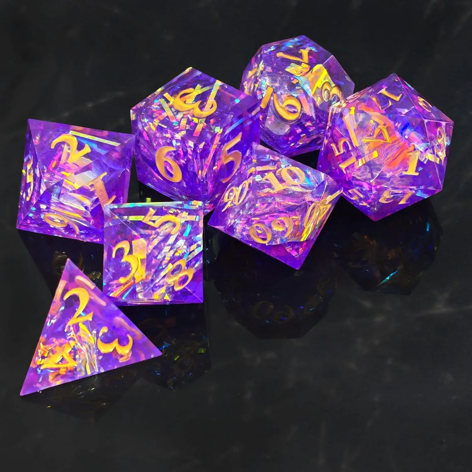 DND Resin Dice Colorful Ribbon Resin Dice, 7PCS Resin Dice Set, Dungeons and Dragons Polyhedral D&D Dice Role Playing Game D and D Dice Set D20 D12 D10 D8 D6 D4,red (Purple)