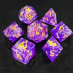 DND Resin Dice Colorful Ribbon Resin Dice, 7PCS Resin Dice Set, Dungeons and Dragons Polyhedral D&D Dice Role Playing Game D and D Dice Set D20 D12 D10 D8 D6 D4,red (Purple)