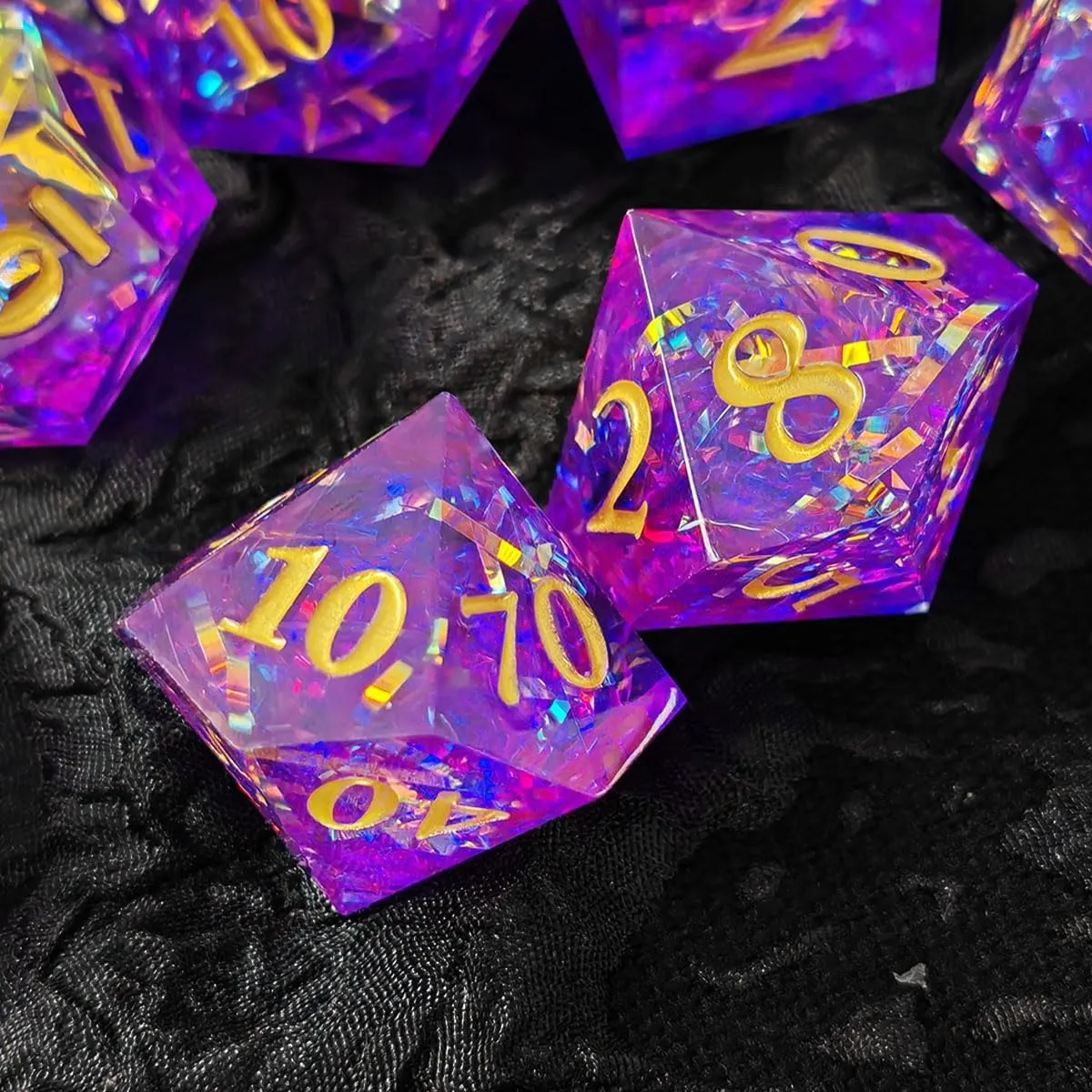 DND Resin Dice Colorful Ribbon Resin Dice, 7PCS Resin Dice Set, Dungeons and Dragons Polyhedral D&D Dice Role Playing Game D and D Dice Set D20 D12 D10 D8 D6 D4,red (Purple)