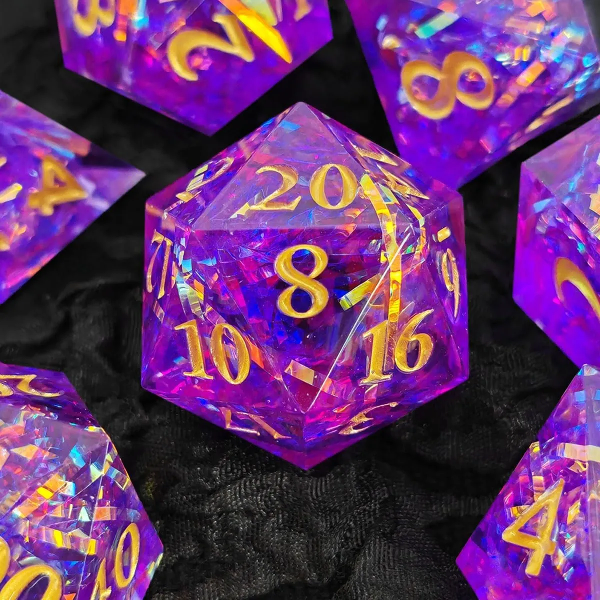 DND Resin Dice Colorful Ribbon Resin Dice, 7PCS Resin Dice Set, Dungeons and Dragons Polyhedral D&D Dice Role Playing Game D and D Dice Set D20 D12 D10 D8 D6 D4,red (Purple)